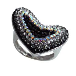 Sterling Silver Black and White Crystal Heart Ring