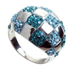 Sterling Silver Shades of Blue Crystal Checker Design Ring