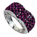 Sterling Silver Pink and Black Crystal Heart Profile Ring