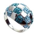 Sterling Silver Shades of Blue Crystal Checker Design Ring