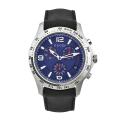 Gucci Men's Timeless Black Leather Blue Dial Chronograph Watch