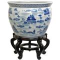 Porcelain 16-inch Blue and White Landscape Fishbowl (China)