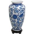 Porcelain 14-inch Blue and White Floral Tung Chi Vase (China)