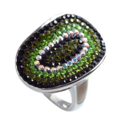 Sterling Silver Green, Black and White Crystal Ring