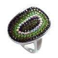 Sterling Silver Green, Black and White Crystal Ring