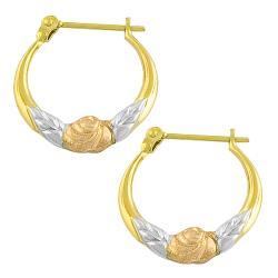 10k Tri-color Gold Flower Hoop Earrings