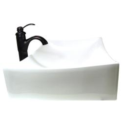 DeNovo Rectangular Shallow Porcelain Vessel Sink with Oil Rubbed Bronze Bathroom Vessel Filler Faucet