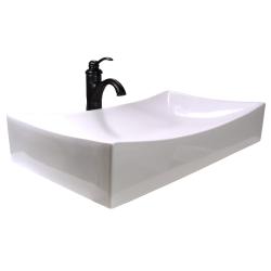 DeNovo Rectangular Shallow Porcelain Vessel Sink with Oil Rubbed Bronze Bathroom Vessel Filler Faucet