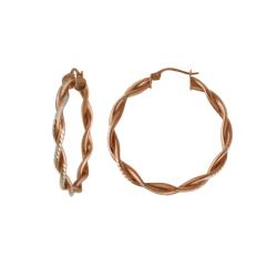 Rose Gold over Sterling Silver Diamond-cut Twist Hoop Earrings