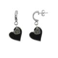 Sterling Silver Marcasite and Onyx Heart Dangle Earrings