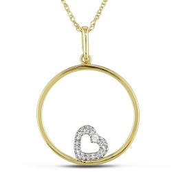 10k Yellow Gold Diamond Accent Heart and Circle Necklace
