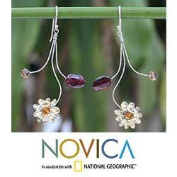 Stainless Steel 'Comet' Garnet Citrine Earrings (Thailand)