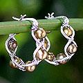 Sterling Silver 'Golden Twist' Green Pearl Earrings (6 mm) (Thailand)