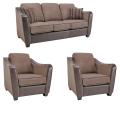 Jaden Chocolate/ Taupe Faux Leather/ Fabric Sofa and Two Chairs