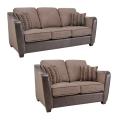 Jaden Chocolate/ Taupe Faux Leather/ Fabric Sofa and Loveseat