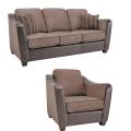 Jaden Chocolate/ Taupe Faux Leather/ Fabric Sofa and Chair