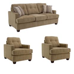 Jade Moss Fabric Sofa and Two Chairs