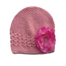 Bow Clippeez 2 Envy Pink Crochet Hat and Boutique Mauve Pink Flower Clip