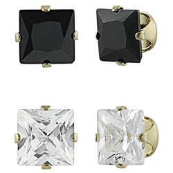 Journee Collection Vermeil Black/ White CZ Stud Earrings (Set of 2)