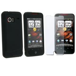 Black Silicone Skin Case w/ Screen Protector for HTC Droid Incredible