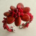 Red Coral Floral Beaded Organic Cuff Bracelet (Thailand)