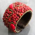 Cotton Rope Red Coral Brass Wire Cuff (Thailand)