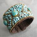 Cotton Rope Blue Reconstructed Turquoise Brass Wire Cuff (Thailand)