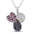 10k Gold Blue, Pink Sapphire and 1/8ct TDW Diamond Necklace (H-I, I2-I3)