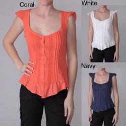Ci Sono by Journee Junior's Pleated Short-sleeve Button-up Top
