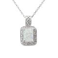 Sterling Silver Created Opal and 1/10ct TDW Diamond Necklace (J-K, I3)