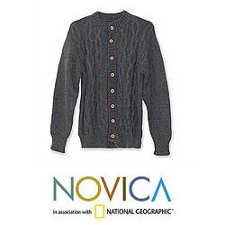 Men's Alpaca Wool 'Steel Ice' Cardigan Sweater (Peru)
