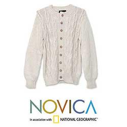 Men's Alpaca Wool 'Snow' Cardigan Sweater (Peru)