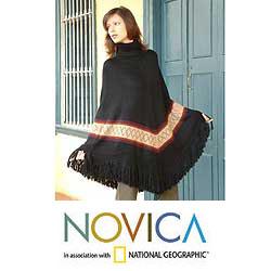 Alpaca Wool 'Casual Black' Poncho (Peru)