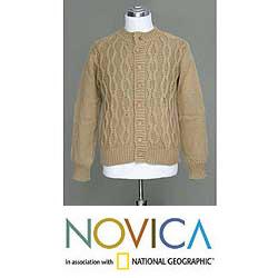 Alpaca Wool Men's 'Camel Sands' Cardigan Sweater (Peru)