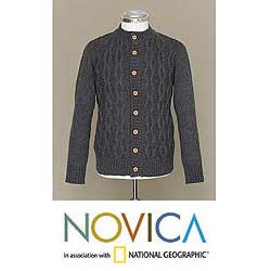 Men's Alpaca Wool 'Steel Ice' Cardigan Sweater (Peru)
