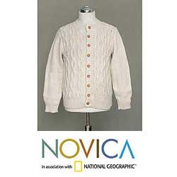 Men's Alpaca Wool 'Snow' Cardigan Sweater (Peru)