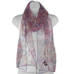 Hand-spun Silk Embroidered Shimmery Flowers Pink Scarf (India)