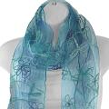 Hand-spun Silk Embroidered Small Daisy Blue Scarf (India)