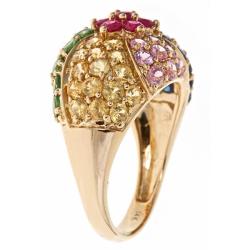 Dyach 14k Yellow Gold Ruby, Tsavorite and Multi-colored Sapphire Ring