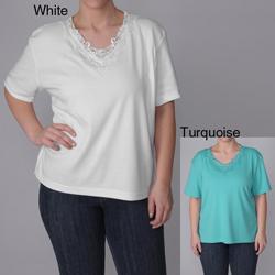 Adi Designs Women's Plus Size Embellished Neck Tee