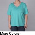Adi Designs Women's Plus Size Embellished Neck Tee