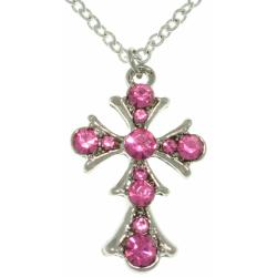 Silvertone Clear Pink Cross Necklace