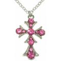 Silvertone Clear Pink Cross Necklace