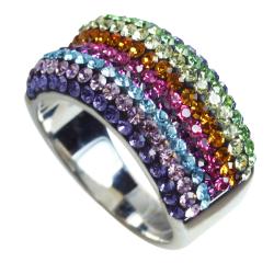 Sterling Silver Multicolor Crystal Ring