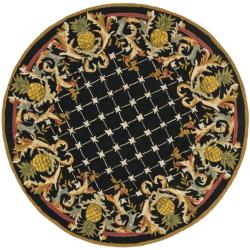 Hand-hooked Chelsea Pineapples Black/ Multi Wool Rug (5'6 Round)