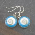 Sterling Silver Turquoise and Shiva Shell Dangle Earrings (Thailand)
