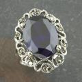 Sterling Silver Marcasite and Purple Cubic Zirconia Ring (Thailand)