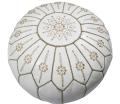 Leather White Jasmine Pouf Ottoman (Morocco)