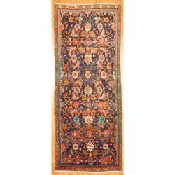 Hand-knotted Persian Hamadan Navy/ Beige Wool Rug (4' x 10')