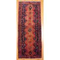 Hand-knotted Persian Hamadan Red/ Navy Wool Rug (3'9 x 9'2)